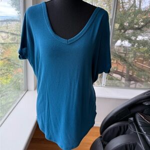 Express Teal Short Sleeve Top with Criss Cross Details